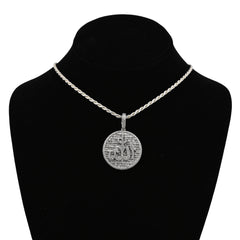 10k White Gold 3.25CTW Natural Round/Baguette Diamond "Allah" Round Pendant Charm 11.3g