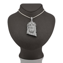 925 All White Jesus Head Pendant 14.91CTW Lab Diamond Flower Crown Mens Charm 41.6g