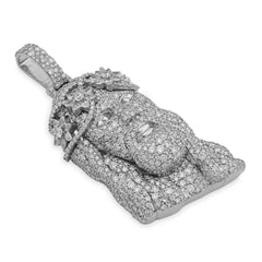 925 All White Jesus Head Pendant 14.91CTW Lab Diamond Flower Crown Mens Charm 41.6g