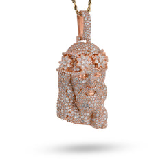925 All Rose Jesus Head Pendant 14.76CTW Lab Diamond Flower Crown Mens Charm 41.3g