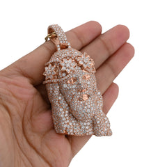 925 All Rose Jesus Head Pendant 14.76CTW Lab Diamond Flower Crown Mens Charm 41.3g