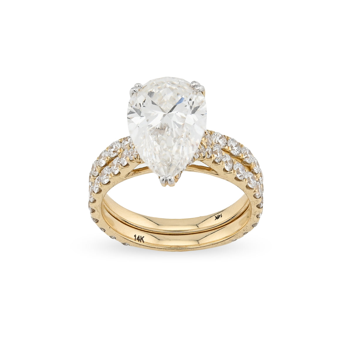 Womens 14k Yellow Gold 5.85 CTW Teardrop Diamond Ring with Band 4.8gm