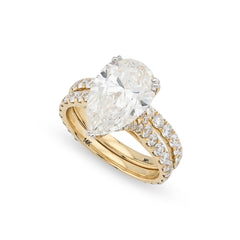 Womens 14k Yellow Gold 5.85 CTW Teardrop Diamond Ring with Band 4.8gm