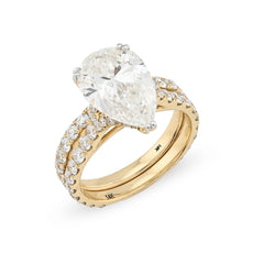 Womens 14k Yellow Gold 5.85 CTW Teardrop Diamond Ring with Band 4.8gm