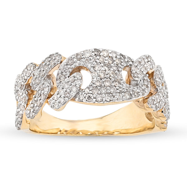 10k Yellow Gold 8.2gms 1 CTW Natural Diamond Mariner Link Band Mens Ring Size 10