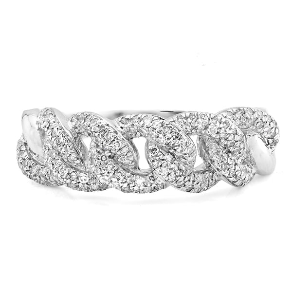 10k White Gold 0.25 CTW Natural Diamond Size 10 Cuban Link Ring Mens 3.7gms Ring