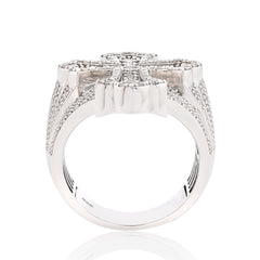 925 Sterling Silver 0.65CTW Natural Diamond Cross ICED OUT Ring 12.5gm Mens Band