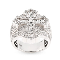 925 Sterling Silver 0.65CTW Natural Diamond Cross ICED OUT Ring 12.5gm Mens Band