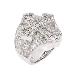 925 Sterling Silver 0.65CTW Natural Diamond Cross ICED OUT Ring 12.5gm Mens Band