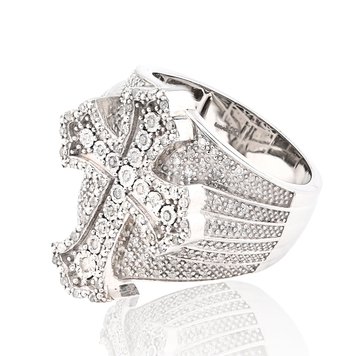 925 Sterling Silver 0.65CTW Natural Diamond Cross ICED OUT Ring 12.5gm Mens Band