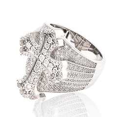 925 Sterling Silver 0.65CTW Natural Diamond Cross ICED OUT Ring 12.5gm Mens Band
