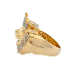 Mens 10k Yellow Gold 0.42CTW 11.5gms Natural Diamond Crown Lion Face Animal Ring