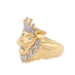 Mens 10k Yellow Gold 0.42CTW 11.5gms Natural Diamond Crown Lion Face Animal Ring
