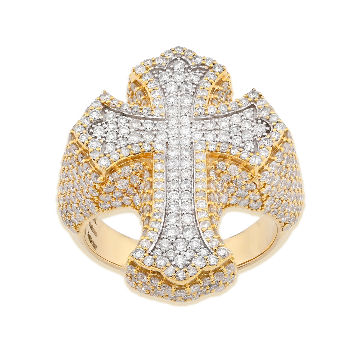 Mens 10k Yellow Gold 3.66 CTW Natural Diamond Cross Face Religious Ring 14.2gms