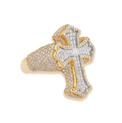 Mens 10k Yellow Gold 3.66 CTW Natural Diamond Cross Face Religious Ring 14.2gms