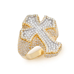 Mens 10k Yellow Gold 3.66 CTW Natural Diamond Cross Face Religious Ring 14.2gms