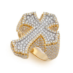 Mens 10k Yellow Gold 3.66 CTW Natural Diamond Cross Face Religious Ring 14.2gms