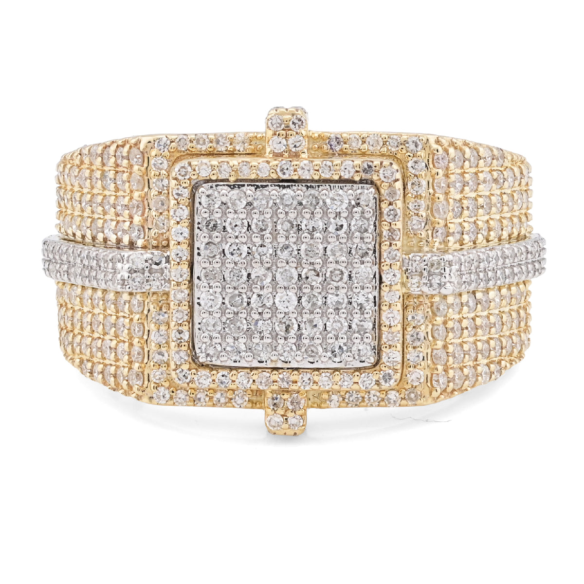 Mens 10k Yellow & White Gold 1.05CTW Natural Diamond Square Shape Ring 9.9g Band