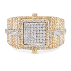 Mens 10k Yellow & White Gold 1.05CTW Natural Diamond Square Shape Ring 9.9g Band
