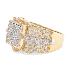 Mens 10k Yellow & White Gold 1.05CTW Natural Diamond Square Shape Ring 9.9g Band