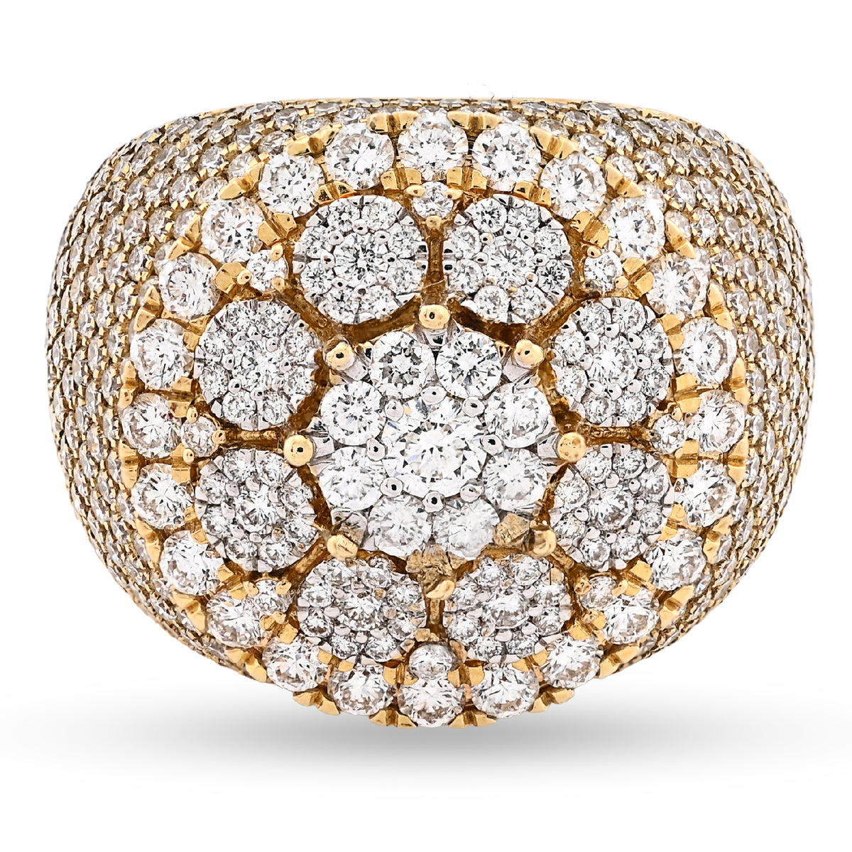 Mens 10k Yellow Gold 4.43CTW Natural Diamond Cluster Round Ring 13.5gms Band