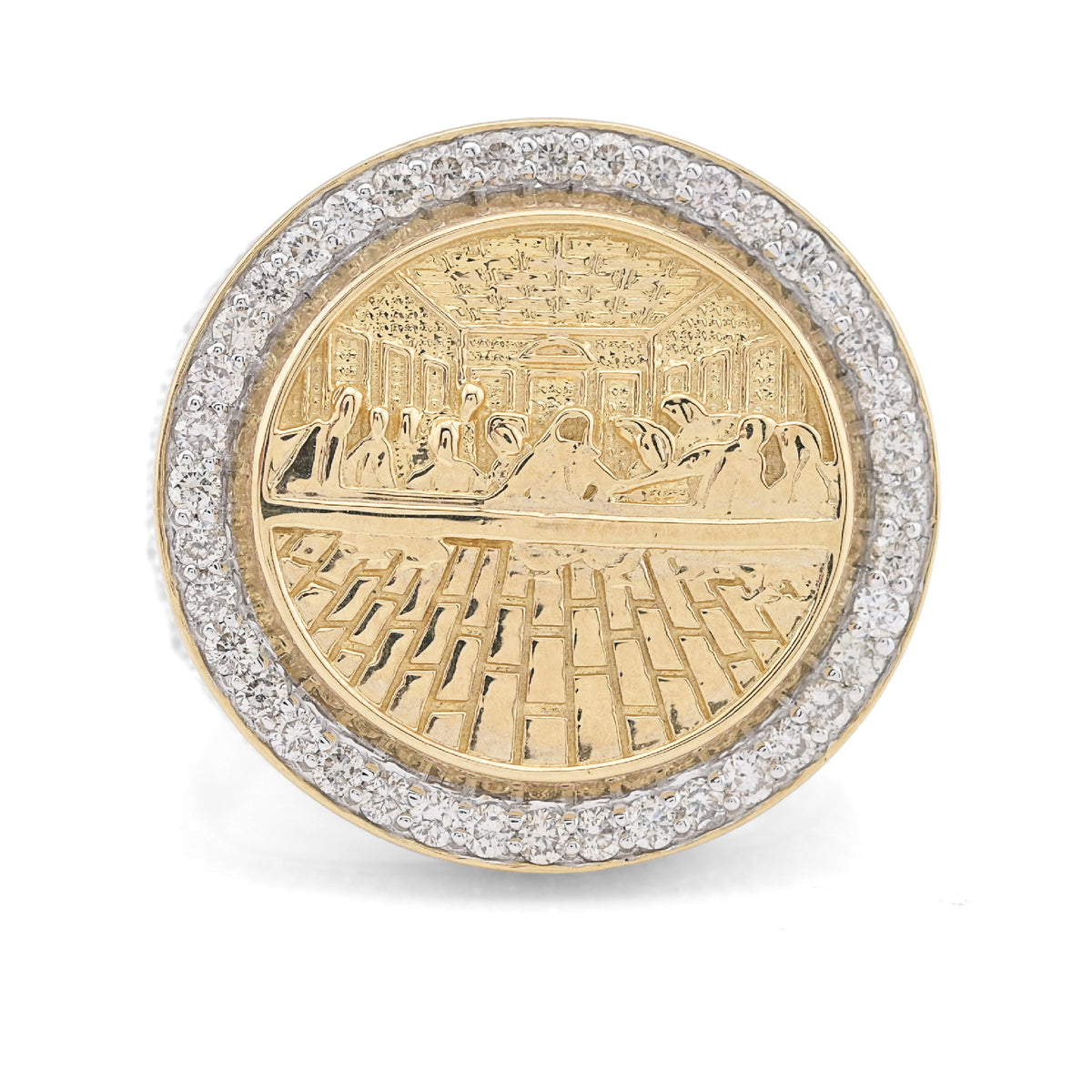 Mens 10k Yellow Gold 2.3CTW Natural Diamond Round Last Supper Ring 11.5gms Band