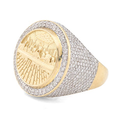 Mens 10k Yellow Gold 2.3CTW Natural Diamond Round Last Supper Ring 11.5gms Band