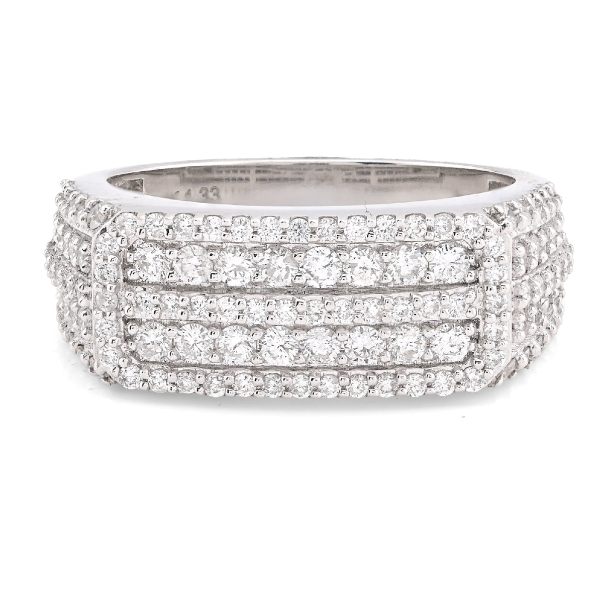 Mens 14k White Gold 1.31CTW Natural Diamond Multi Row Rectangle Ring 8.1gms Band