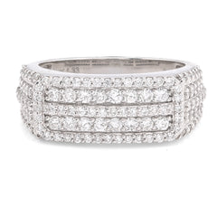 Mens 14k White Gold 1.31CTW Natural Diamond Multi Row Rectangle Ring 8.1gms Band