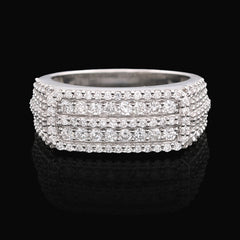 Mens 14k White Gold 1.31CTW Natural Diamond Multi Row Rectangle Ring 8.1gms Band