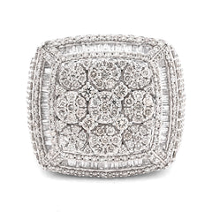 10k White Gold 5.76CTW Pure Round/Baguette Diamond Flower Square Ring 15.1g Band
