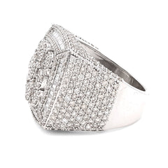 10k White Gold 5.76CTW Pure Round/Baguette Diamond Flower Square Ring 15.1g Band