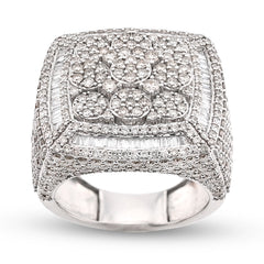 10k White Gold 5.76CTW Pure Round/Baguette Diamond Flower Square Ring 15.1g Band