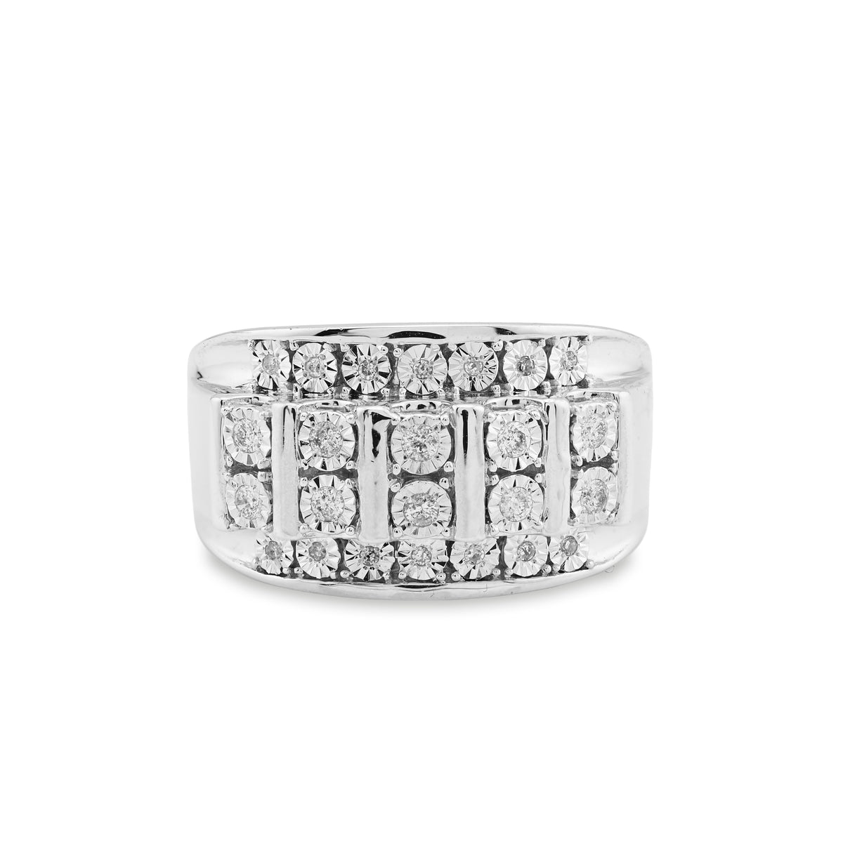Mens 925 Sterling Silver 0.25CTW Natural Diamond Multi-Row Column Ring 8.2g Band