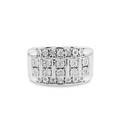 Mens 925 Sterling Silver 0.25CTW Natural Diamond Multi-Row Column Ring 8.2g Band
