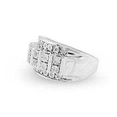 Mens 925 Sterling Silver 0.25CTW Natural Diamond Multi-Row Column Ring 8.2g Band