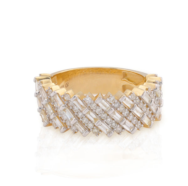 Men 14k Yellow Gold 2.5CTW Natural Round/Baguette Diamond Diagonal Ring 10g Band