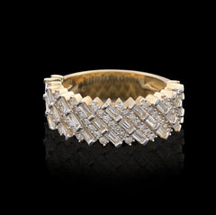 Men 14k Yellow Gold 2.5CTW Natural Round/Baguette Diamond Diagonal Ring 10g Band