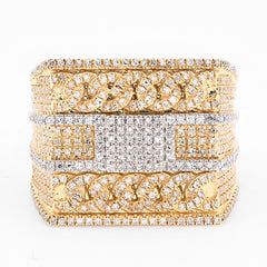 10k Yellow Gold 2.5CTW Natural Diamond Two Row Cuban Link Mens Ring 10gms Band