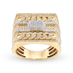 10k Yellow Gold 2.5CTW Natural Diamond Two Row Cuban Link Mens Ring 10gms Band