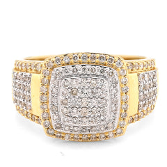 Mens 10k Yellow/White Gold 1.01CTW Natural Diamond Cluster Square Ring 7.1g Band