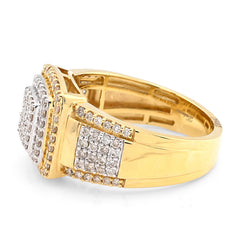 Mens 10k Yellow/White Gold 1.01CTW Natural Diamond Cluster Square Ring 7.1g Band