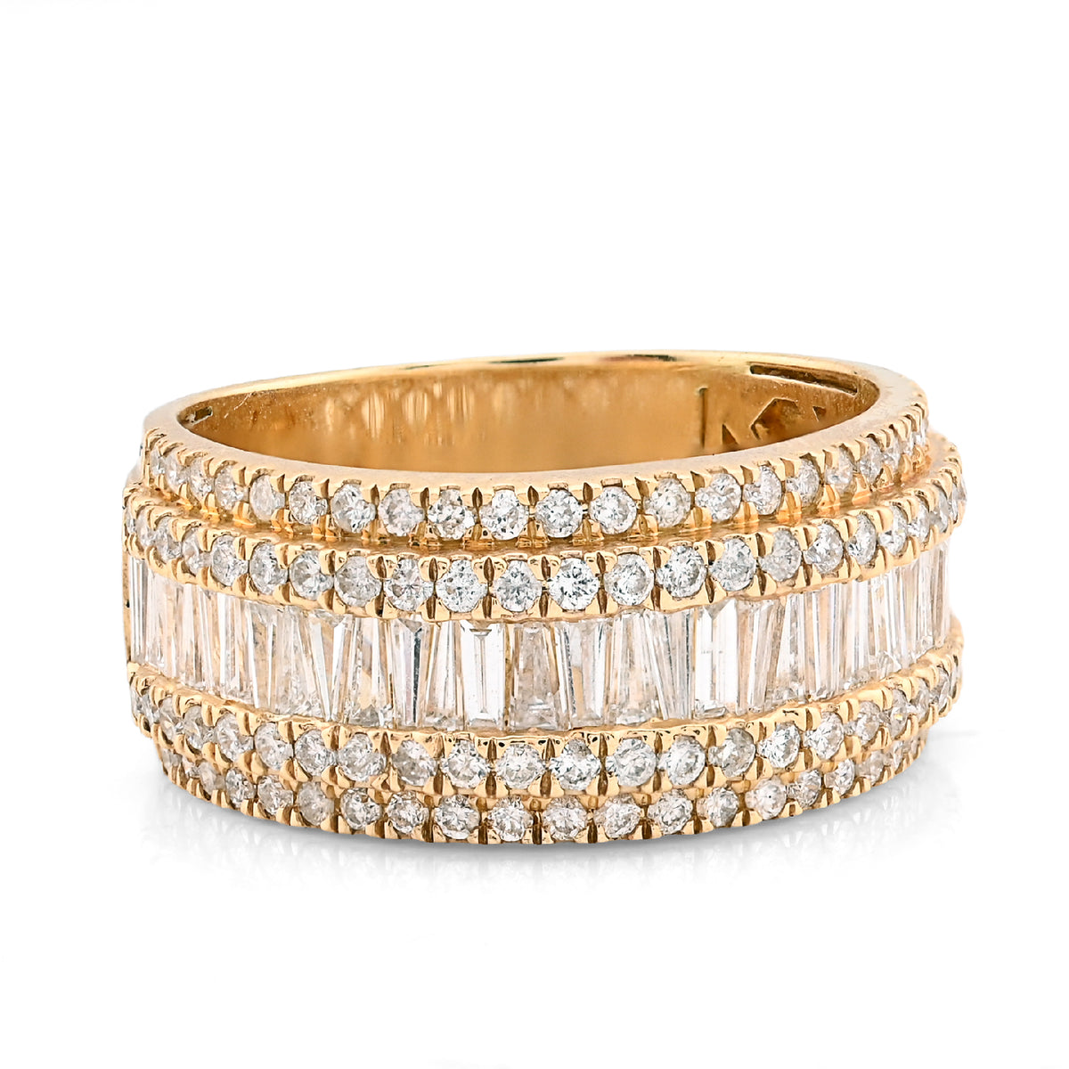 14k Yellow Gold 3.25CTW Natural Round/Baguette Diamond Wedding Ring 8.4gms Band