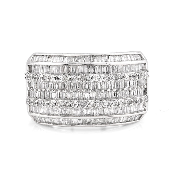 ICED 10k White Gold 1.55CTW Natural Multi-Row Diamond Ring 11g Anniversary Band