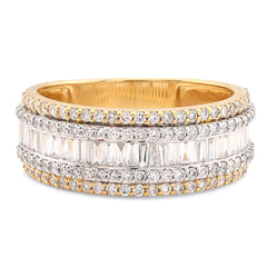 10k Yellow Gold 2.5CTW Natural Round/Baguette Multi-Row Diamond Ring 6.8gms Band