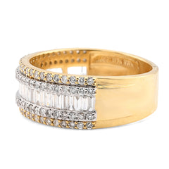 10k Yellow Gold 2.5CTW Natural Round/Baguette Multi-Row Diamond Ring 6.8gms Band