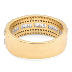 10k Yellow Gold 2.5CTW Natural Round/Baguette Multi-Row Diamond Ring 6.8gms Band