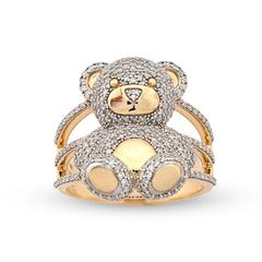 Ladies 10k Yellow Gold 7.2g 1.21CTW Natural Round Diamond Teddy Bear Ring Size 7