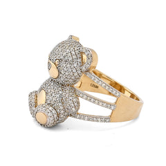 Ladies 10k Yellow Gold 7.2g 1.21CTW Natural Round Diamond Teddy Bear Ring Size 7
