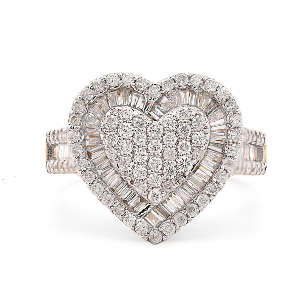 Ladies 10k Yellow Gold 5.4g 1.1CTW Natural Round/Baguette Big Heart Diamond Ring